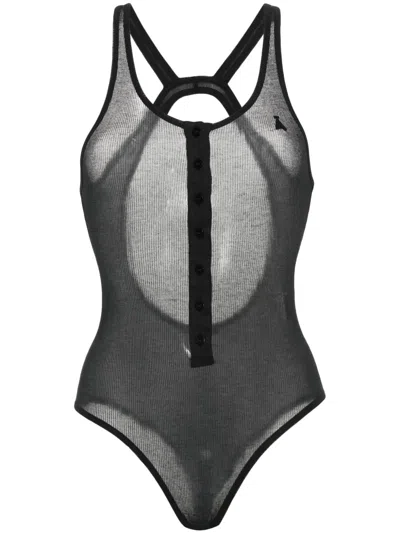 Andreädamo Fine-ribbed Open-back Bodysuit In Black