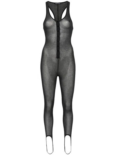 Andreädamo Fine-ribbed Semi-sheer Jumpsuit In Black