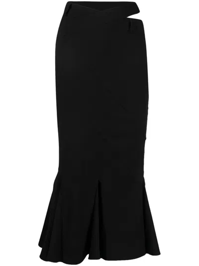 Andreädamo Flared-hem Flannel Midi Skirt In Black