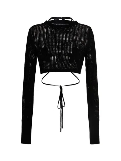 Andreädamo Cropped Open-knit Top In Black