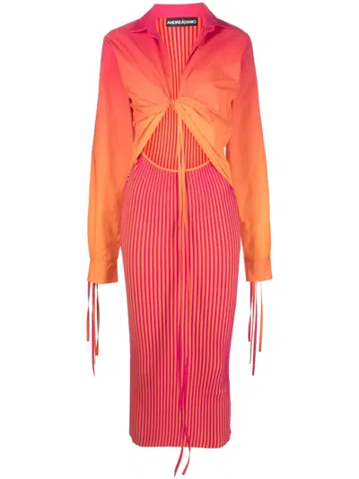 Andreädamo Gradient-effect Ribbed-knit Midi Dress In Yellow & Orange