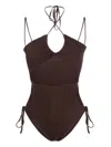 Andreädamo Halterneck-fastening Ribbed-knit Bodysuit In Brown