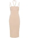 Andreädamo Halterneck Ribbed Midi Dress In Neutrals