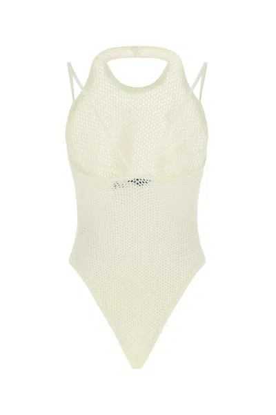 Andreädamo Ivory Stretch Viscose Blend Bodysuit In 0474