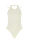Andreädamo Viscose Blend Halterneck Bodysuit With Mesh Fabric In White