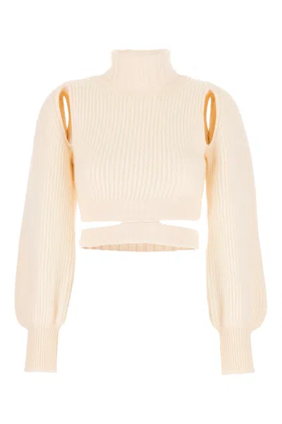 Andreädamo Ivory Stretch Wool Blend Sweater In 0474