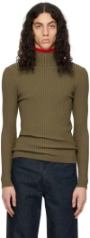 Andreädamo Khaki Striped Turtleneck In Amazonia Green