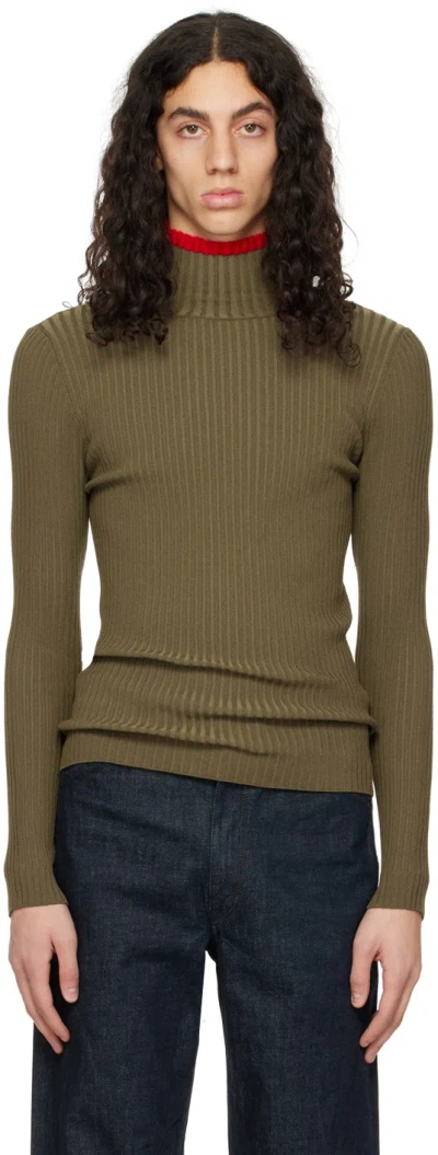 Andreädamo Khaki Striped Turtleneck In Amazonia Green