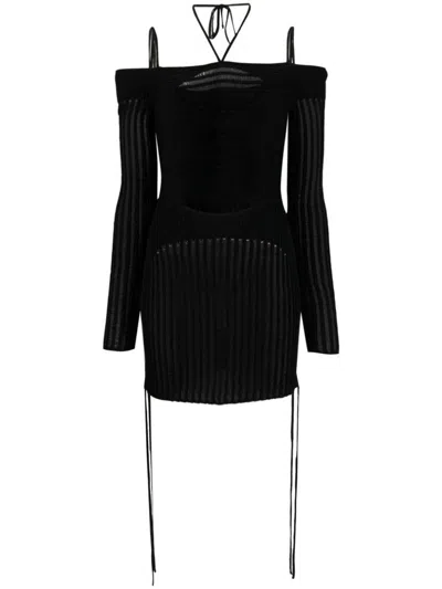 Andreädamo Ribbed Knit Mini Dress With Cut-out Detailing In Black