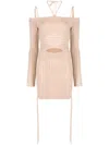 Andreädamo Andreādamo Knit Ribbed Mini Dress In Beige