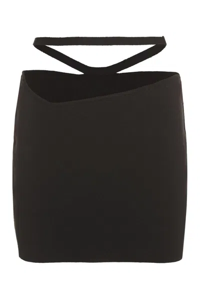 Andreädamo Andreadamo Trendy Knit Mini Skirt With Cut Out Details In Black