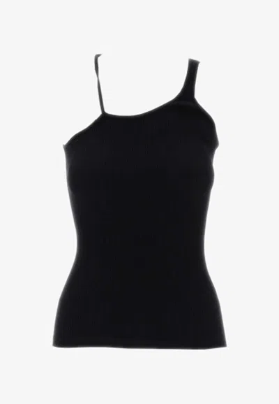 Andreädamo Knot-strap Ribbed Tank Top In Black