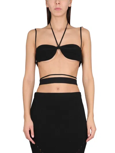 Andreädamo Lace Knit Mini Top In Black