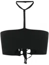 Andreädamo Lace-up Halterneck Crop Top In Black