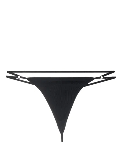 Andreädamo Logo-print Strap Ribbed Thongs In Black