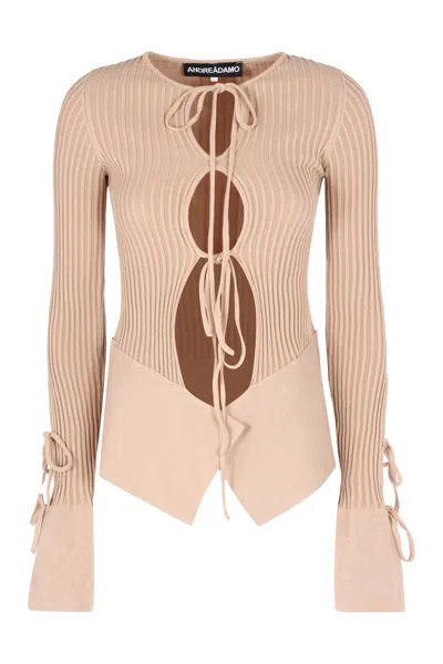 ANDREÄDAMO ANDREĀDAMO LONG SLEEVE CROP TOP<BR />RIBBED KNIT TOP