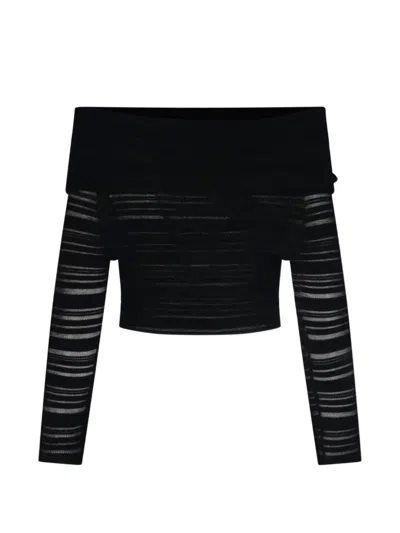 ANDREÄDAMO OFF-SHOULDER HORIZONTAL-STRIPE TOP