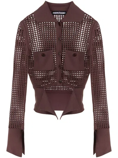 Andreädamo Open-knit Panelled Cardigan In Brown