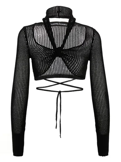 Andreädamo Openwork Cropped Top Tops Black