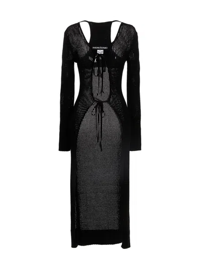 ANDREÄDAMO OPENWORK LONG CARDIGAN SWEATERS AND CARDIGANS BLACK