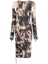 Andreädamo Painterly-print Cut-out Midi Dress In Neutrals