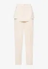 Andreädamo Viscose Blend Trouser With Frontal Panels With Metal Hooks In Beige
