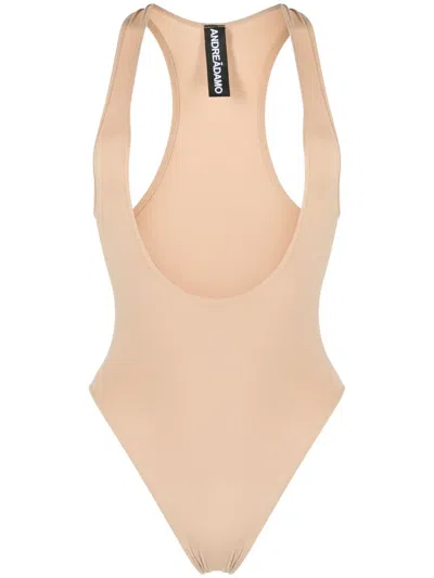 Andreädamo Plunging Stretch-jersey Bodysuit In Neutrals