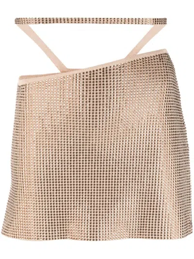 Andreädamo Rhinestone-embellished Mini Skirt In Gold