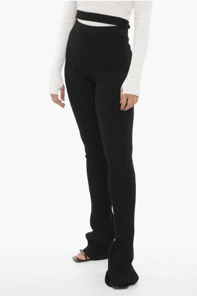 Andreädamo Ribbed Boot Cut Pants In Black