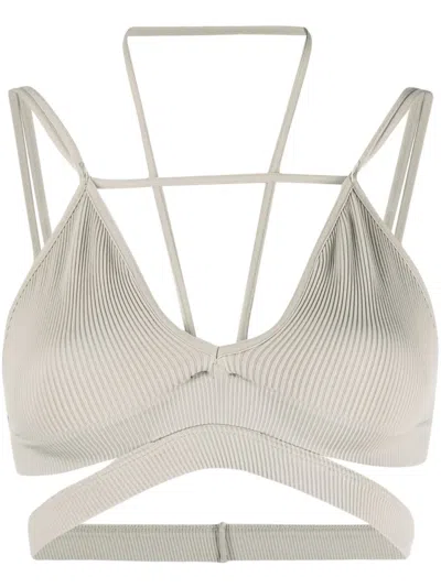 Andreädamo Geripptes Cropped-top Mit Cut-outs In Grey
