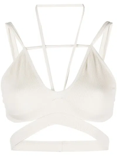 Andreädamo Geripptes Cropped-top Mit Cut-outs In White