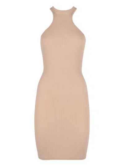 Andreädamo Ribbed Halterneck Dress In Neutral