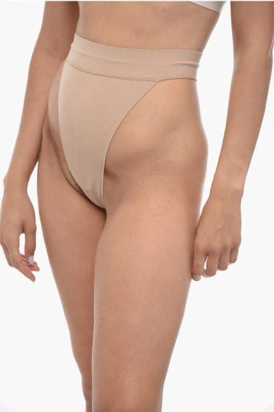 Andreädamo Ribbed High Waisted Thong In Brown