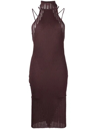 Andreädamo Beige Ribbed Midi Dress