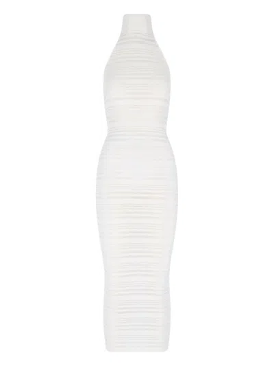 ANDREÄDAMO RIBBED KNIT MIDI DRESS - WHITE