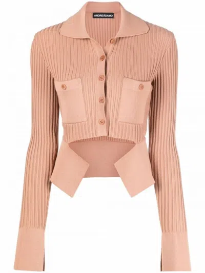 Andreädamo Ribbed-knit Mini Cardigan With Cut-out Pocket By Andreadamo In Pink &amp; Purple