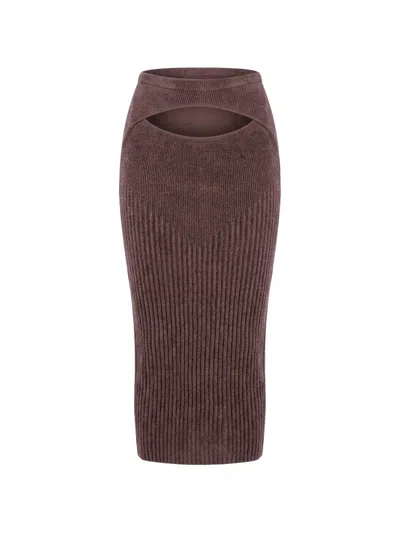 Andreädamo Ribbed Pencil Midi Skirt In Brown