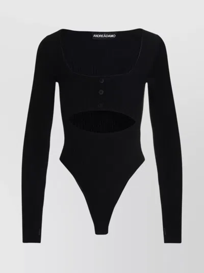 Andreädamo Ribbed Texture Cut-out Bodysuit In Black