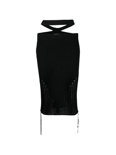 Andreädamo Andreadamo Ribbed Midi Skirt With Elastic Waistband In Black