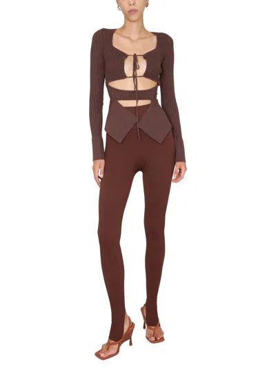 Andreädamo Andreādamo Ribbed Wide-neckline Blouse In Brown