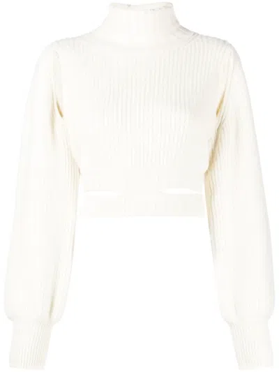 Andreädamo Cropped Cut-out Roll-neck Jumper In White