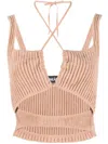 Andreädamo Ruched Knitted Top In Nude