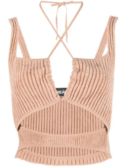 Andreädamo Ruched Knitted Top In Nude