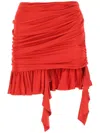 Andreädamo Viscose Mini Skirt With Draped Waistband And Ruffled Hem In Red