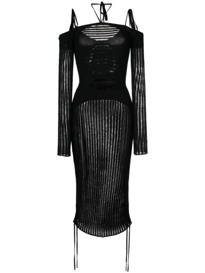 Andreädamo Semi-sheer Midi Dress In Black