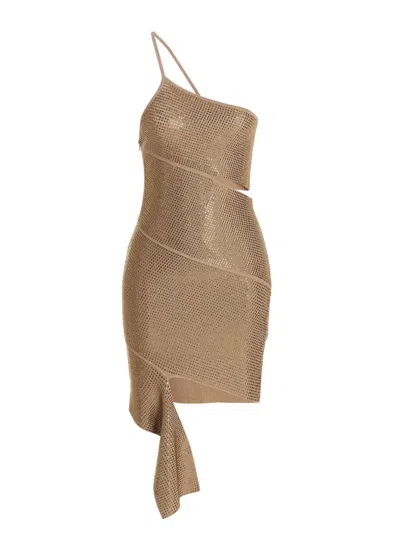Andreädamo Sequin One Shoulder Dress In Gold