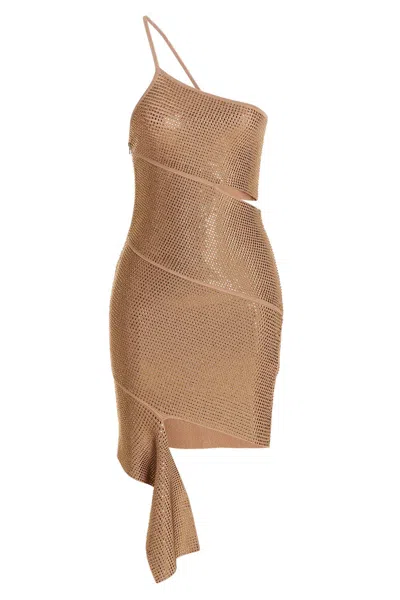 Andreädamo Sequin One Shoulder Dress In Brown