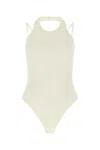 Andreädamo Viscose Blend Halterneck Bodysuit With Mesh Fabric In Neutral