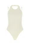 Andreädamo Viscose Blend Halterneck Bodysuit With Mesh Fabric In White