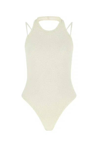Andreädamo Ivory Stretch Viscose Blend Bodysuit In White